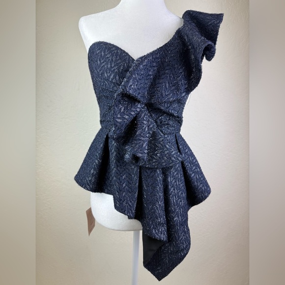 NWT Self-Portrait Ruffled Metallic Fil Coupe Top XS - Picture 8 of 12